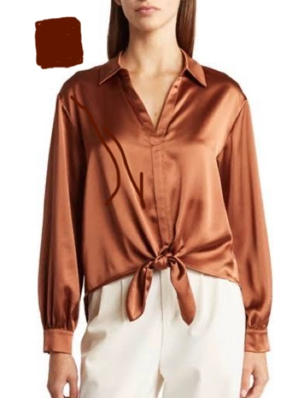 Pleione Chocolate Brown Satin Tie-Front Pullover Blouse Sz XL Little Loved ❤️